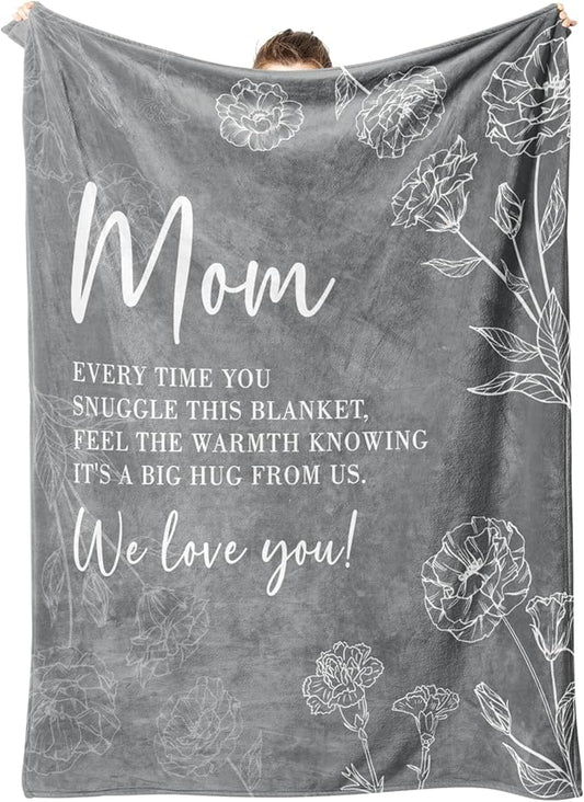 GiltGlimmer Gifts for Mom Mothers Day, Mom Birthday Gifts Blanket, Moms Gift for Women from Daughter Son, We Love You Present for Mother Mommy Christmas 60" x 50", Grey