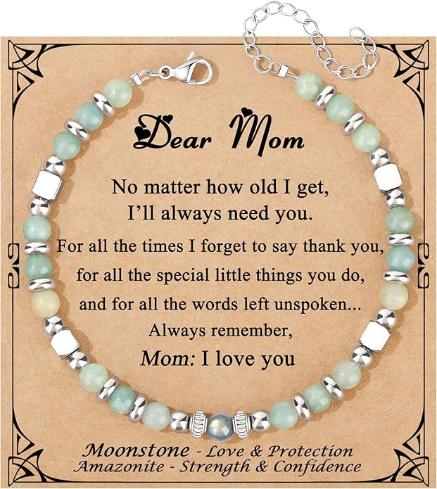 JoycuFF 𝗚𝗶𝗳𝘁𝘀 𝗳𝗼𝗿 𝗪𝗼𝗺𝗲𝗻 𝗠𝗼𝗼𝗻𝘀𝘁𝗼𝗻𝗲 𝗕𝗿𝗮𝗰𝗲𝗹𝗲𝘁 Amazonite Colorful Imperial Jasper Stainless Steel Beads Bracelets, Mothers Day Birthday Christmas Valentines Graduation Gifts