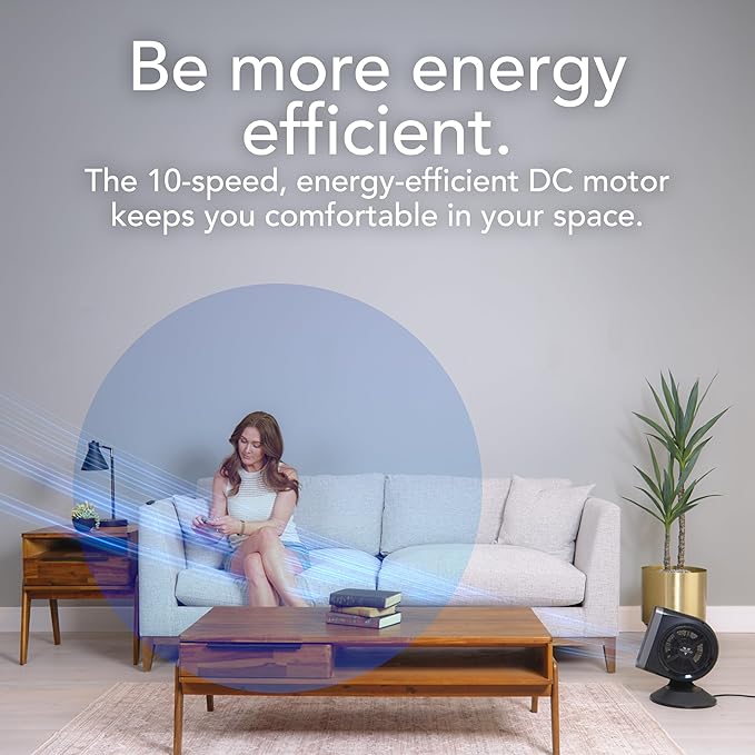 Vornado STRATA™ 8 OmniWave™ Medium Table Fan, Energy Efficient DC Motor, 10 Electric Fan Speeds, Quiet Operation with Oscillation, Powerful Cooling Solution for Bedroom, Home, and Living Room, Black