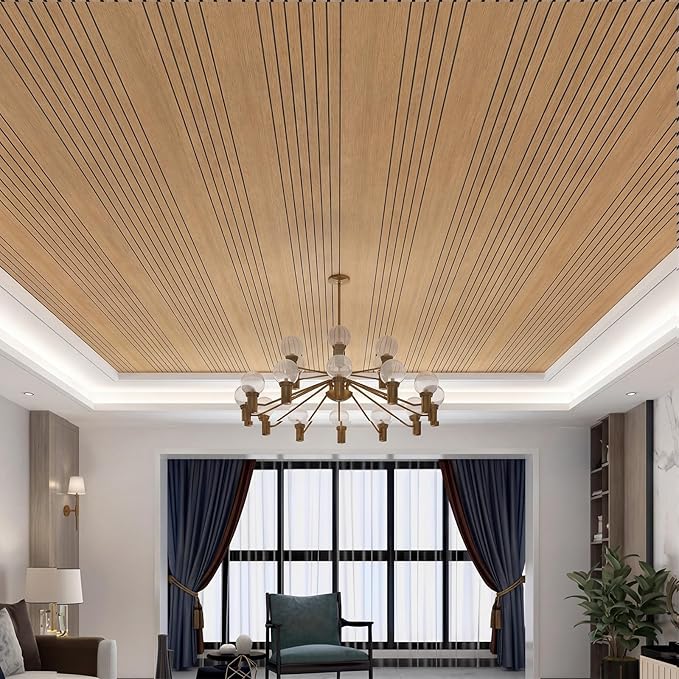 Geelin Peel and Stick Wood Slat Wall Panels for Interior 15.7" x 118" Self Adhesive PVC Thick Faux Oak Wood Grain Wallpaper 3D Soundproof Acoustic Wall Panels for Walls & Ceilings