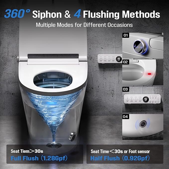 Smart Toilet with Bidet Built In, Heated Seat & Dual Auto Flush, Foot Sensor, Tankless Modern Elongated Electric Toilet with Warm Water Wash, Air Dryer, LED Display & 1000g MaP Flush, 1.28 GPF