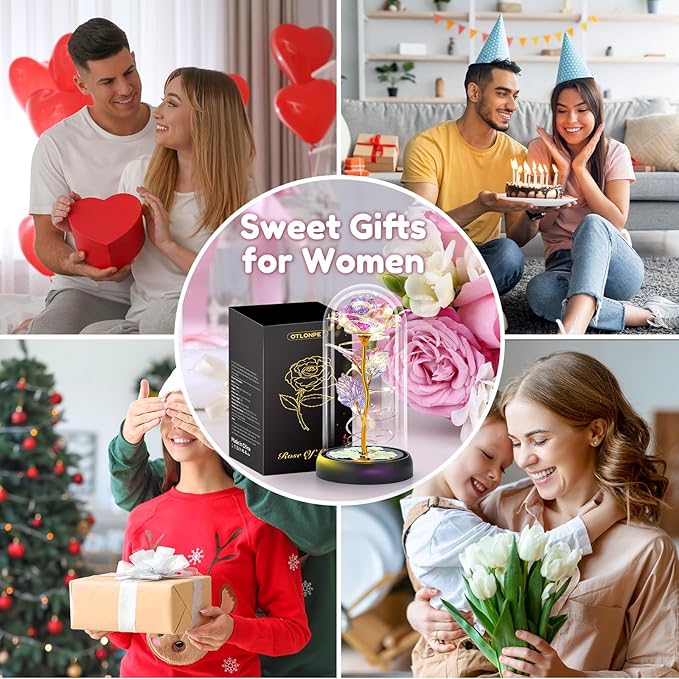 Otlonpe Mothers Day Flowers Gifts for Mom from Daughter Son, Preserved Forever Glass Light Up Rose Gifts for Grandma Wife Women Girlfriend Sister, Gift for Teacher Appreciation Graduation (Colorful)