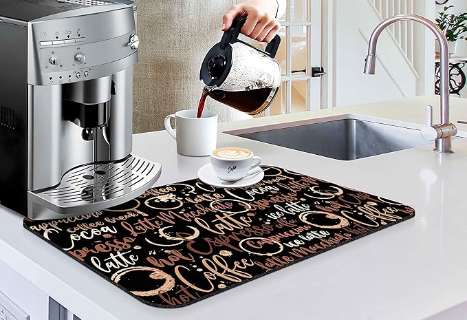 Coffee Bar Mat Accessories for Countertop Absorbent Hide Stain Rubber Backed Dish Drying Mats for Kitchen Counter Draining Pad Decor Gift (20x12in)