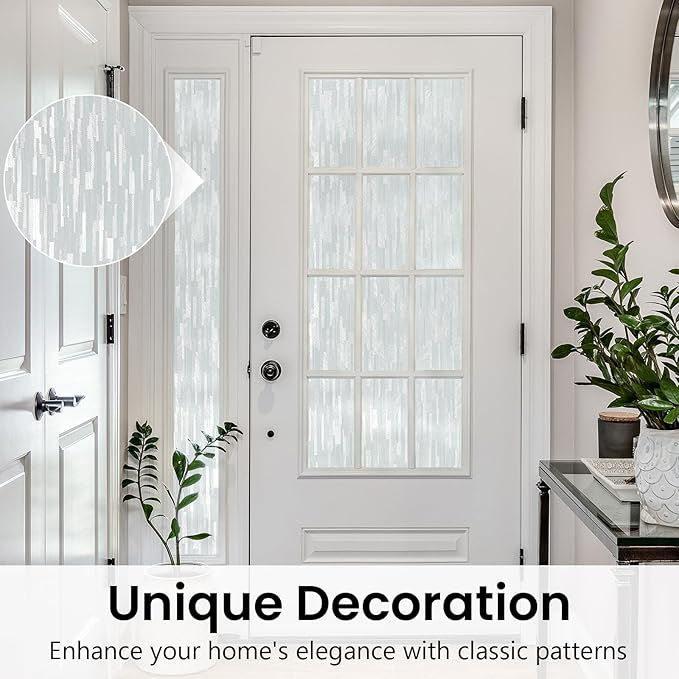 Haton Window Privacy Film, Frosted Glass Static Cling Sun Heat Blocking Window Clings, Frosting Opaque Coverings Stickers Tint for Home Office Door, Non Adhesive, White 35.4" x 157.4"