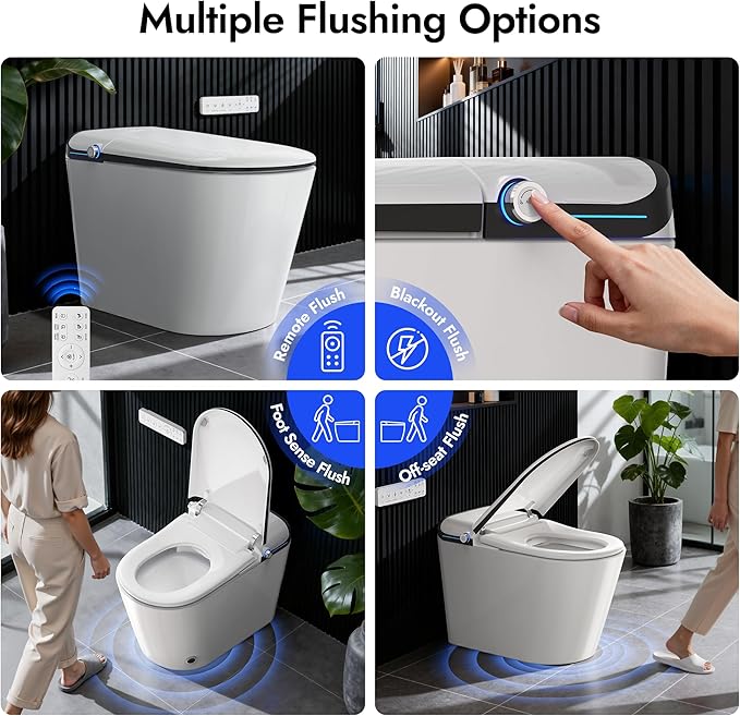 Elongated Smart Toilet with Bidet, Tankless Toilet with Auto Powerful Flush,Auto Open/Close, One Piece Toilet with Heated Seat, Warm Wash & Dryer, Built-in Aroma System,Japanese Toilets