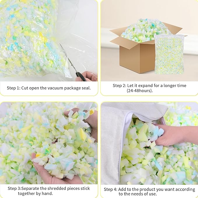 Jecqbor 15lbs Shredded Memory Foam Filling for Bean Bag Chair, Premium Beanbag Stuffing High Density Memory Foam Refill