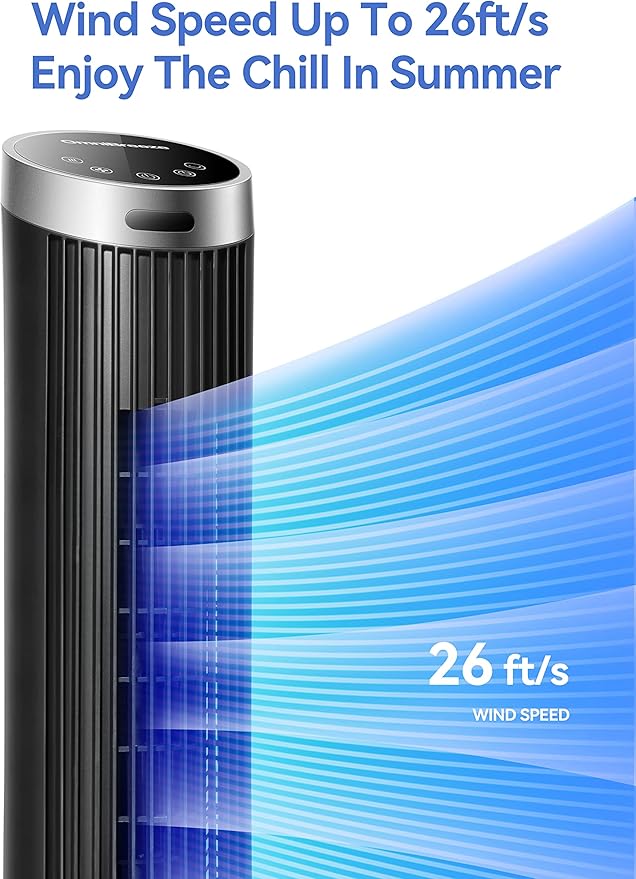 OmniBreeze Digital Electric Tower Fan, with Remote Control, LED Display, Standing Bladeless Floor Fans Cooling and Quite Indoor Living Room Bedroom use (40 Inch)