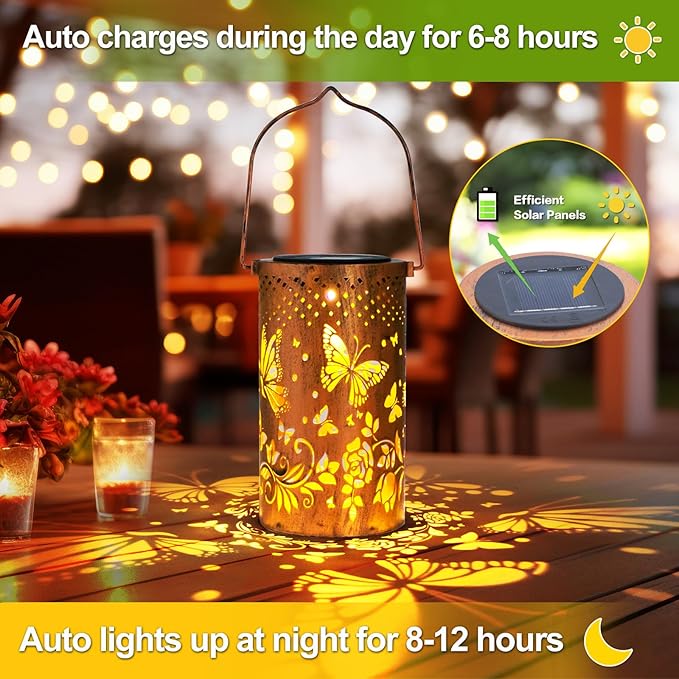 Mothers Day Gifts, 4 Pack Butterfly Birthday Gifts for Women Mom Grandma Solar Lanterns Outdoor Waterproof Garden Decor Hanging LED Decorative Light for Patio Yard Lawn Gardening Gifts