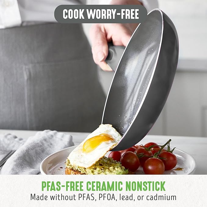 GreenLife Essentials 12 Piece Cookware Set, PFAS-Free Ceramic Nonstick Pots & Pans, Induction Ready for All Cooktops, Kitchen Cooking & Serving Utensils, Dishwasher Safe, Charcoal Gray