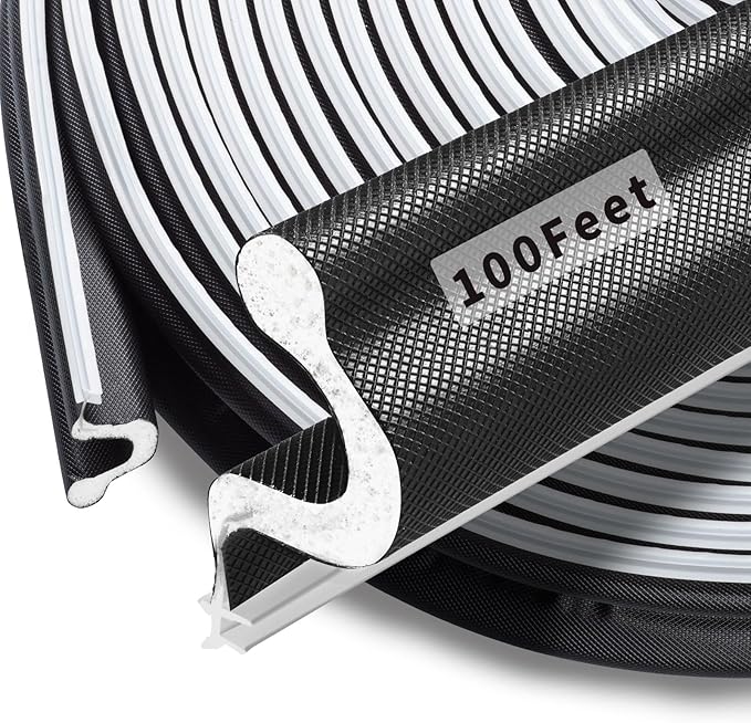 100 Feet Kerf Door Weather Stripping Door Seal, Long Reach V-Shaped Door Seal Strip for Door Frame Door Weatherstripping Insulation Strip Door Soundproofing for Large Gap(Black)