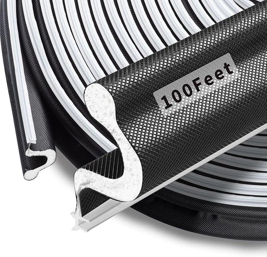 100 Feet Kerf Door Weather Stripping Door Seal, Long Reach V-Shaped Door Seal Strip for Door Frame Door Weatherstripping Insulation Strip Door Soundproofing for Large Gap(Black)