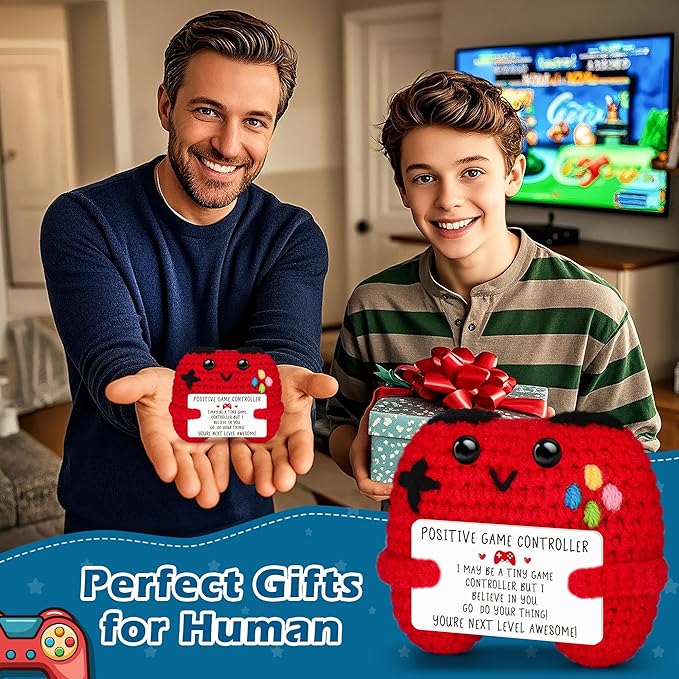 Busy Gaming Life Positive Crochet Controller Graduation Gifts for Son Daughter Mothers Day Birthday, Gamer Gift for Teen Boy Girl, Boy Room Decor, Handmade Gamer Game Controller for Teenage Boy Girl