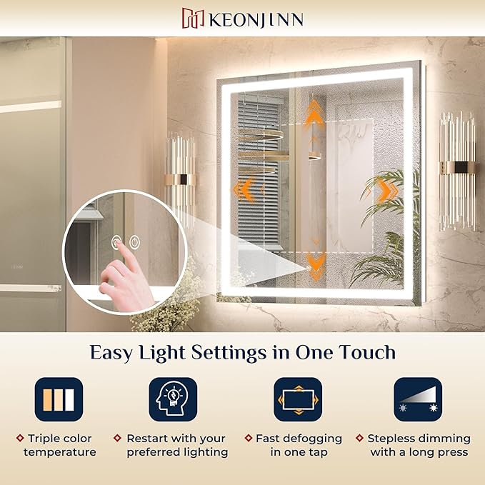 Keonjinn LED Bathroom Mirror 84 ” x 32 ” with Frontlit & Backlit, Lighted Mirror for Bathroom Wall with Dimmable 3-Color Lights, Large Anti-Fog Mirror, HD Tempered Glass, UL-Listed LED Driver