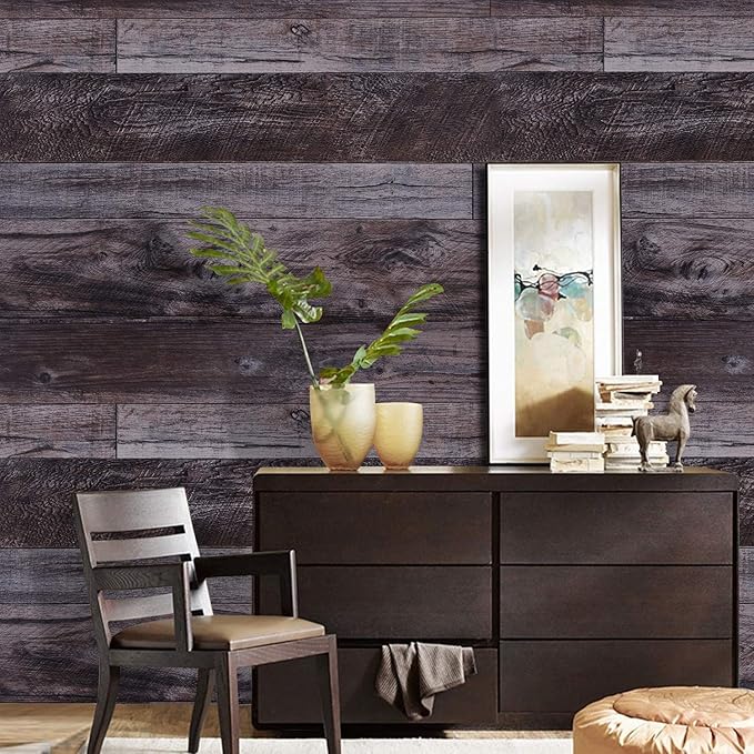 WENMER 17.71" x 118" Grey Wood Peel and Stick Shiplap Self-Adhesive Wallpaper Planks for Countertop, Cabinet, Shelf, Wall, Door