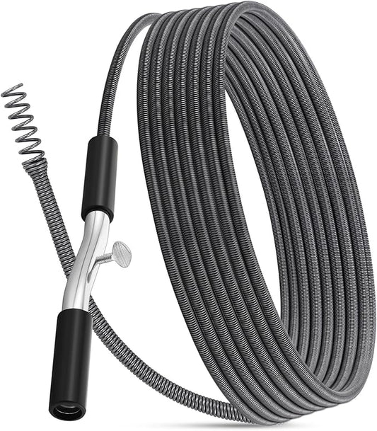 Threlaco 50 ft Drain Auger Plumbing Snake for Heavy Deep Blockages 3/8" Diameter Flexible Plumbing Cables Drain Snake for Kitchen Bathroom Shower Sink Cleaning Drainage Clogs