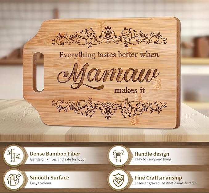 AceThrills Mamaw Gifts, Mamaw Mothers Day Gifts for Mamaws Birthday Gift - Engraved Bamboo Cutting Board 12.3"L × 8.7"W × 0.4"Th
