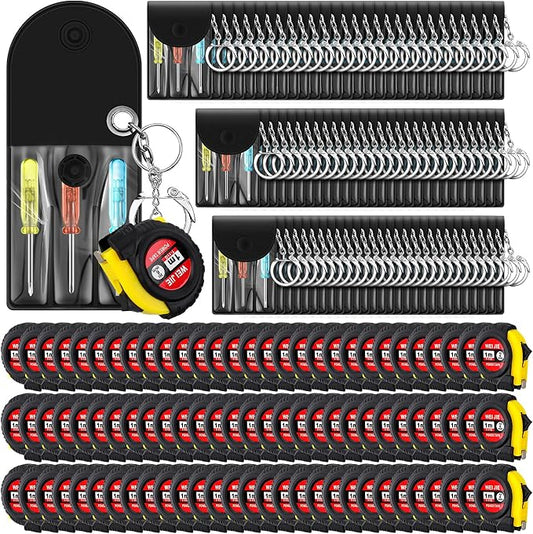 Jutom 156 Pcs Mini Tape Measure Keychain Bulk Mini Screwdriver Keychain Set Adult Tool Party Prize for Father's Men Gifts