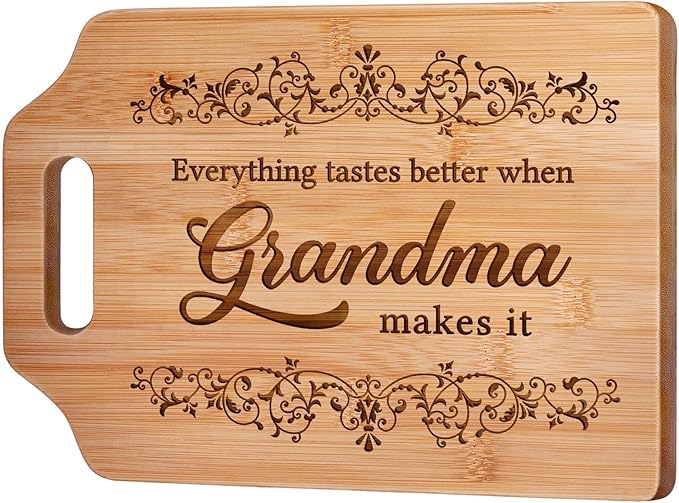 AceThrills Grandma Gifts for Grandma Birthday Gifts from Grandkids for Mother's Day - Engraved Bamboo Cutting Board 13.78"L x 9.84"W x 0.4"Th (Everything Tastes Better)