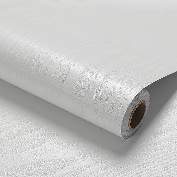 Peel and Stick Wallpaper White Wood Wall Paper - 17.5 x 500 Inch Self Adhesive Wallpaper Peel and Stick, Easy to Paste Wall Contact Paper for Stand Liner, Table and Door Makeover Decor