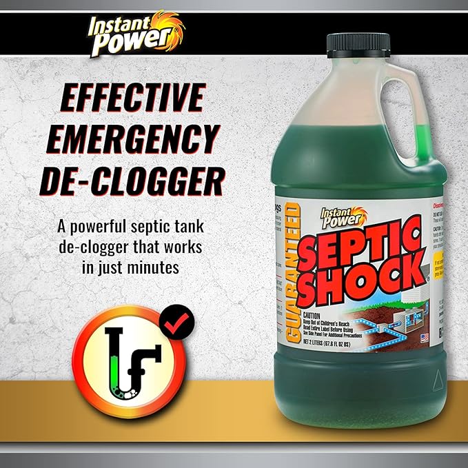 Instant Power Septic Shock - Septic Tank Treatment, Drain Cleaner Liquid Clog Remover for Septic Systems - 67.6 Fl Oz 1 Pack
