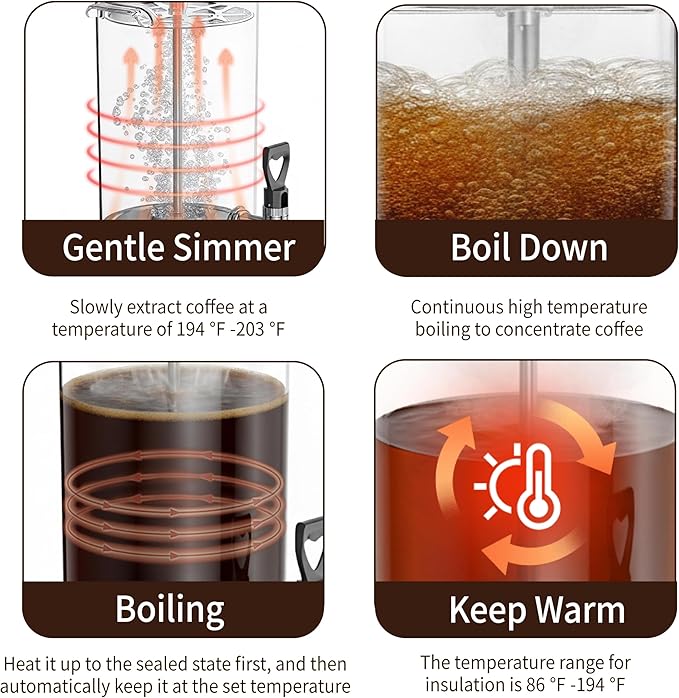 Commercial Coffee Urn Hot Beverage Dispenser Coffee Maker, Food-grade Plastic 9.5 L 60 Cups, Hot Chocolate Machine, Electric Percolator for Catering Hot Water for Hot Cocoa, Drink, Tea, Juice