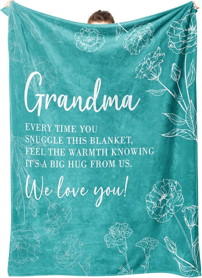 Mothers Day Grandma Gifts, Birthday Gifts for Grandma from Grandkids, to My Grandmother Soft Throw Blanket 50" x 60", Teal