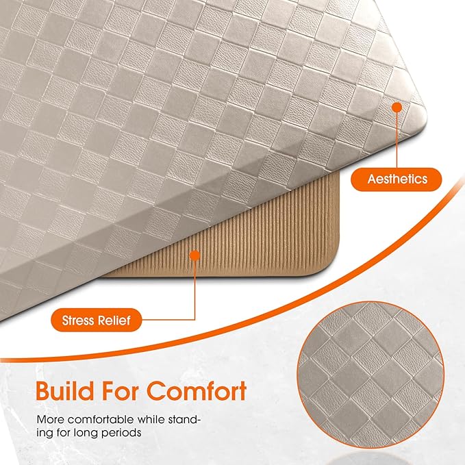 TranquilRelax 4/5 Inch Thick 2-Piece Anti-Fatigue Kitchen Mats, Cushioned Non-Slip Waterproof Sink & Stove Floor Mats, Comfortable Standing Rug Set for Kitchen, Laundry & Entryway, Brown