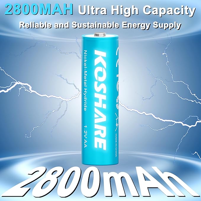 8 Pack Rechargeable Ni-MH Batteries AA with Charger, 1.2V 2800mAh Ni-MH AA Battery,Double A NiMH Battery,Rechargeable up to 800 Times,Pre-Charged (White+Blue, 8AA+8Slot Charger)