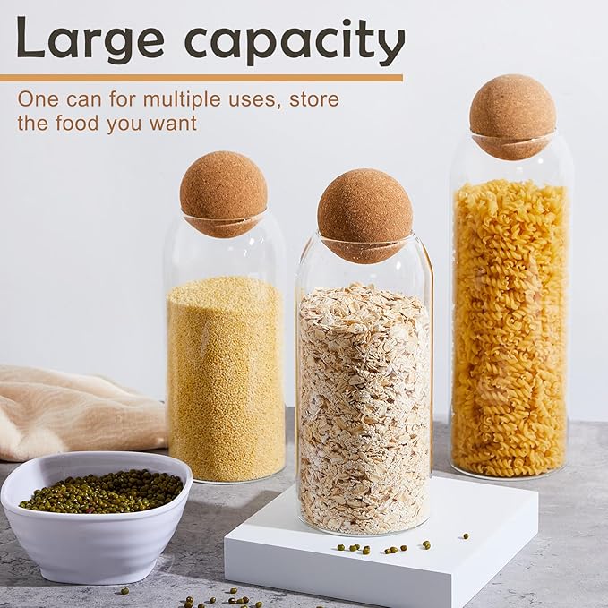 Suclain 1 Pcs Glass Jars with Cork Ball Lid Farmhouse Kitchen Canisters Coffee Bar Countertop Container Rustic Storage Jars for Bean Nut Sugar Coffee Tea Organizer Housewarming Gift (34 oz)