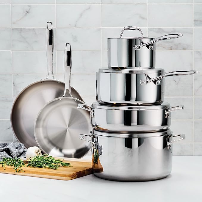 Tramontina Signature Tri-Ply Clad Stainless Steel 10-Piece Cookware Set with Lids, Pots and Pans Kitchen Set, Induction-Ready, Dishwasher-Safe, NSF-Certified, Made in Brazil
