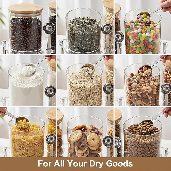 YAGELI Glass Coffee Canister Set with Acrylic Shelf, 2-Pack 44oz Airtight Food Storage Containers, Bamboo Lid & Scoop for Ground Coffee Sugar Tea Nuts Kitchen Pantry