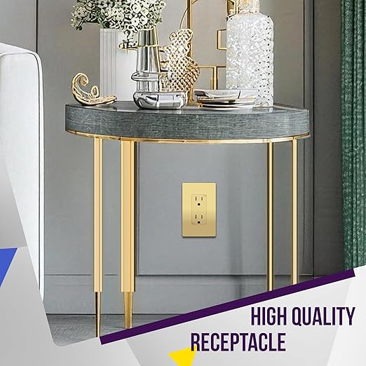 ENERLITES Elite Series Decorator Receptacle Outlet Child Safe Tamper-Resistant, Self-Grounding, Residential Grade, 15A 125V, UL Listed, Wall Plate Included, 61501-TR-GDWP2P, Gold (2 Pack)