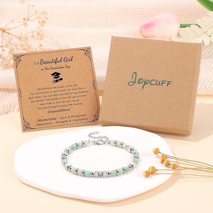 JoycuFF 𝗚𝗶𝗳𝘁𝘀 𝗳𝗼𝗿 𝗪𝗼𝗺𝗲𝗻 𝗠𝗼𝗼𝗻𝘀𝘁𝗼𝗻𝗲 𝗕𝗿𝗮𝗰𝗲𝗹𝗲𝘁 Amazonite Colorful Imperial Jasper Stainless Steel Beads Bracelets, Mothers Day Birthday Christmas Valentines Graduation Gifts