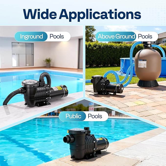 VIVOHOME 1.5 HP 6500 GPH Powerful Copper Motor Dual Voltage Self Primming in/Above Ground Swimming Pool Pump w1.25'' & 1.5" & 2.0'' Unions Energy Saving w/Strainer Basket