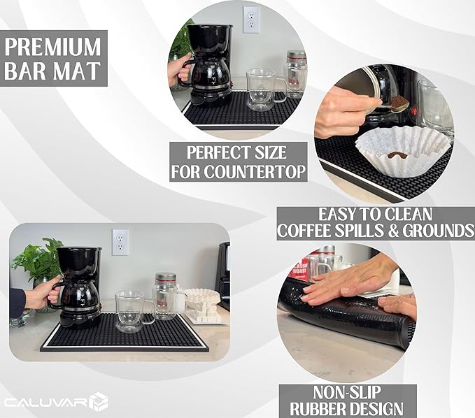 Coffee Bar Mat for Countertop White Frame 18x12 in, Silicone Espresso Machine Mat, Non-Slip Coffee Maker Pad, Housewarming Gift, Barista Accessories, Modern Kitchen Decor