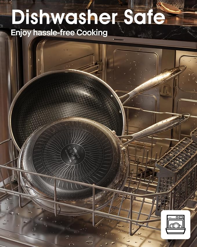 USELUCK Hybrid Non stick Frying Pans with Glass Lid, 8-Inch Frying Pan. | Stainless Steel Skillet with Honeycomb Surface,Oven-Safe,PFAS-Free,Compatible with All Cooktops.