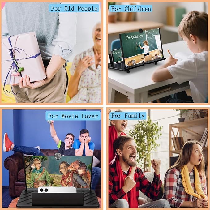 20" Screen Magnifier for Cell Phone,Fanlory 3D HD Magnifying Projector Screen Enlarger for Movies, Videos and Gaming, Foldable Phone Stand with Screen Amplifier,Birthday Gifts for Mom Dad & Family