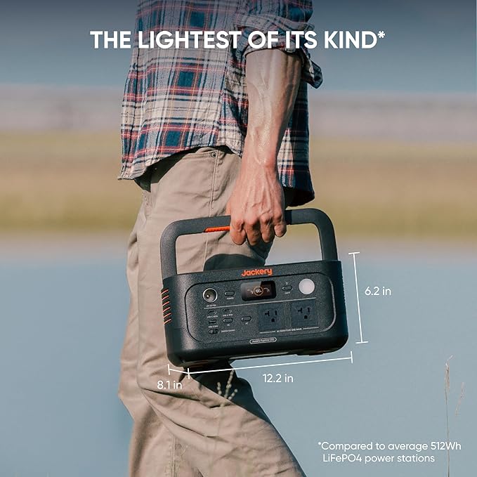 Jackery Explorer 500 v2 Portable Power Station with Carrying Bag, 512Wh LiFePO4 Battery, 500W AC/1000W Peak, Solar Generator for Camping, Outdoors, and Power Outages