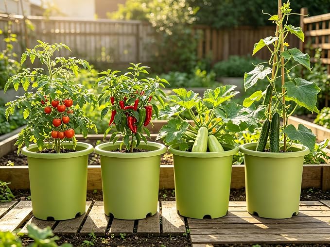 4-Pack 16 inch Large Deep Planters for Outdoor Plants -Light Green Plastic Plant Pots with Drainage Holes & Elevated Base for Root Aeration, 10-Gallon Heavy-Duty Garden Flower Pots, 16"W× 15"H
