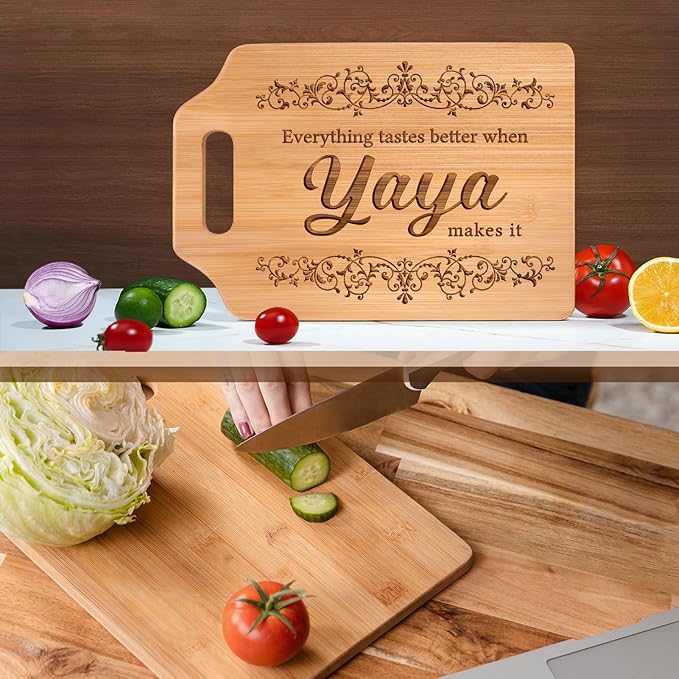 AceThrills Yaya Gifts, Yaya Mothers Day Gift for Yaya's Birthday - Engraved Bamboo Cutting Board 12.3"L × 8.7"W × 0.4"Th