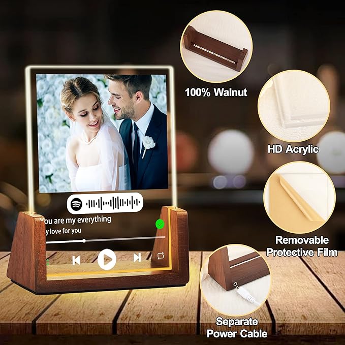 Personalized Valentine's Day Couples Gifts For Him Her Husband Wife, Custom Spotify Plaque Picture Frame With Photo Name, Anniversary Birthday Wedding Gifts For Women Men Boyfriend Girlfriend
