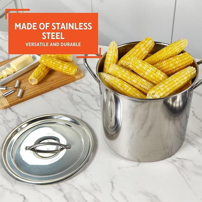 IMUSA 16 Qt Stainless Steel Stock Pot with Riveted Handles for Soups | Mirror-Polished Finish, Riveted Handles with Lid, Ideal for Soups and Stews