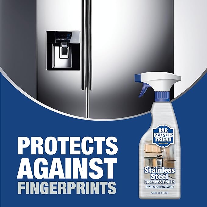 Bar Keepers Friend Stainless Steel Cleaner and Polish Spray (2 x 25.4 oz) Removes Oily Fingerprints, Hard Water Stains, Grime & Food Debris without Scratching or Dulling Appliances & Surfaces