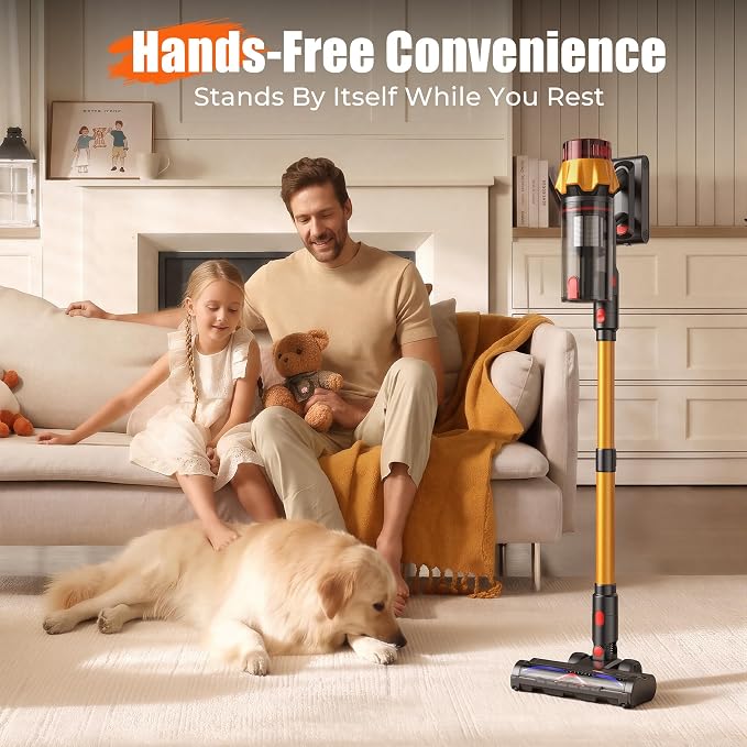 Cordless Vacuum Cleaner for Home, 55Kpa Suction, Up to 70-Min Runtime, Gold | 600W Bushless Motor, Self-Standing, Touch Screen, 1.8L Dust Cup, Anti-tangle Vacuum Cleaners for Pet Hair, Carpet, Hard Floor