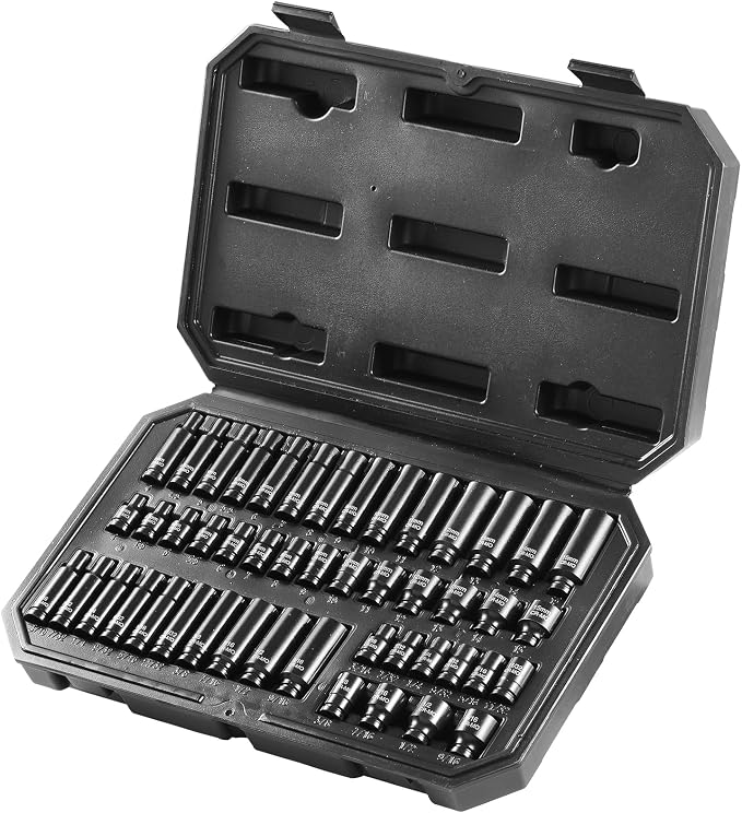 VEVOR Drive Impact Socket Set 1/4" - 48 Piece Deep & Shallow Socket Set SAE 3/16"-9/16" and Metric 4-15mm - 6 Point Cr-Mo Alloy Steel for Auto Repair - Easy-to-Read Size Markings Storage Case