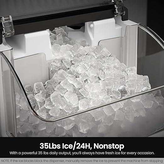 Kismile Nugget Ice Makers Countertop,Portable Ice Machine with Crushed Ice, 35lbs/Day,Self-Cleaning,One-Click Operation for Home Use(Stainless Steel Silver)