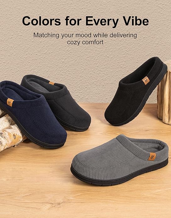VeraCosy Men's Moccasin Slippers Comfy Soft Durable Slip-on Indoor Memory Foam House Shoes