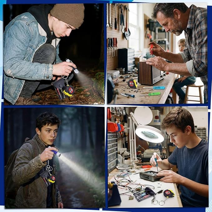 Jutom 18 Pcs Mini Tape Measure Keychain Screwdriver LED Light Keychain Bulk Men Adult Tool Party Gifts Prize for Man Father's Day Housewarming Gifts Adult Useful Tool Favors (Colorful)