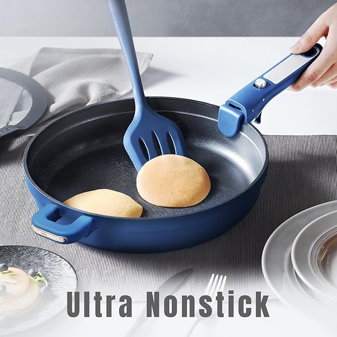 CAROTE 22pcs Pots and Pans Set Non Stick, Nonstick Cookware Set, Dishwasher/Oven/Fridge Safe Pots and Pans, Removable Handle RV Oven Safe Cookware, Induction Kitchen Set, Blue