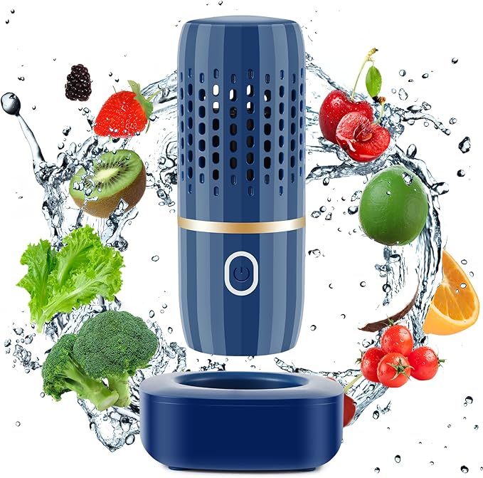 Cudinham Fruit and Vegetable Purifier Cleaner Washing Machine Capsule Shape Cleaner Device OH-ion Purification Technology for Cleaning Veggie Grains Rice Meat Seafood, Blue